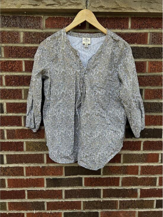 St. John's Bay Tops - St. John’s Bay Tan and Black Floral Line Long Sleeve Linen Peasant Top